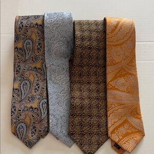Classic Paisley & Patterned Men's Tie Set - Orange, Gold, Silver, Brown